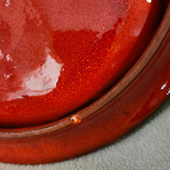 Majolica Ceramic Divided Clay Pottery Plate Red Green Floral MCM Bold - Picture 9 of 9